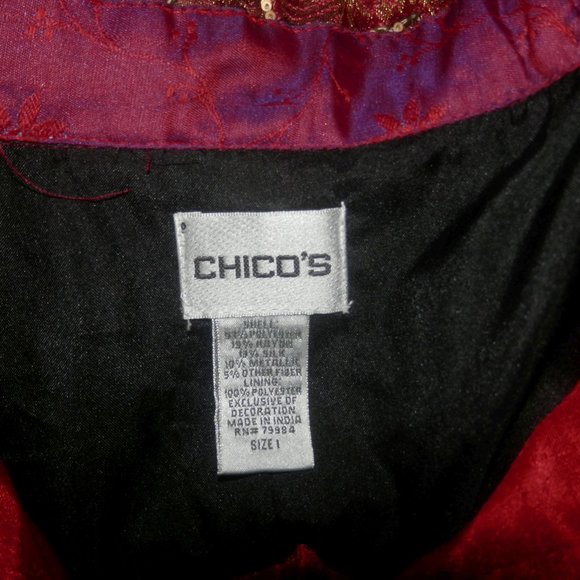 CHICO'S Jacket 1 Medium Red Gold Metallic Shimmer - Picture 5 of 5